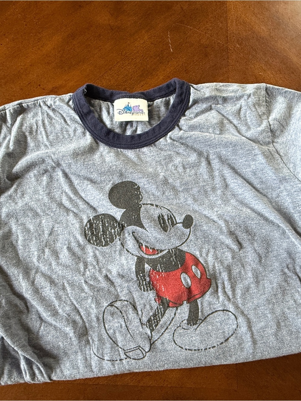 Disney Grey Tee with Black Trim and Red Mickey Graphic